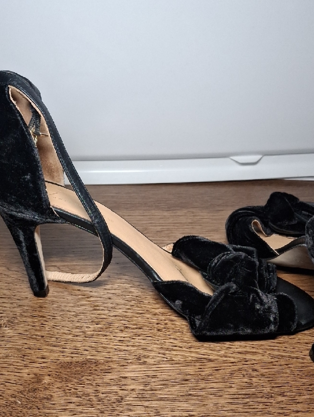 Anthropologie Black Velvet Bow Ankle-Strap Heels - Picture 6 of 7